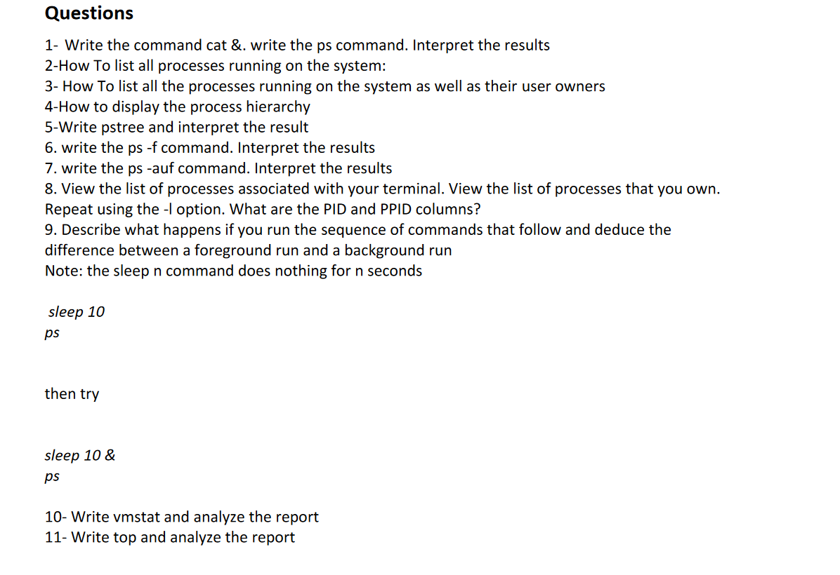 Questions 23- Write the command cat &. write the ps  Chegg.com