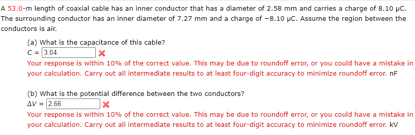 Solved A 53.0-m length of coaxial cable has an inner | Chegg.com
