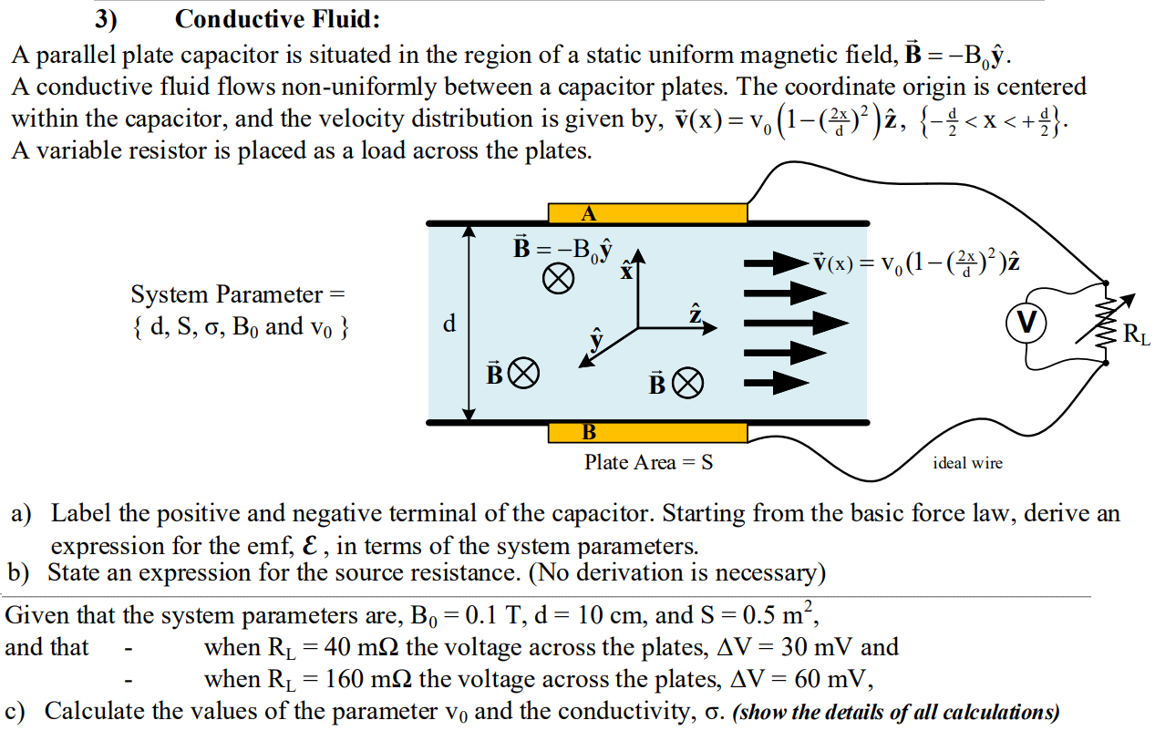 3) Conductive Fluid A parallel plate capacitor is