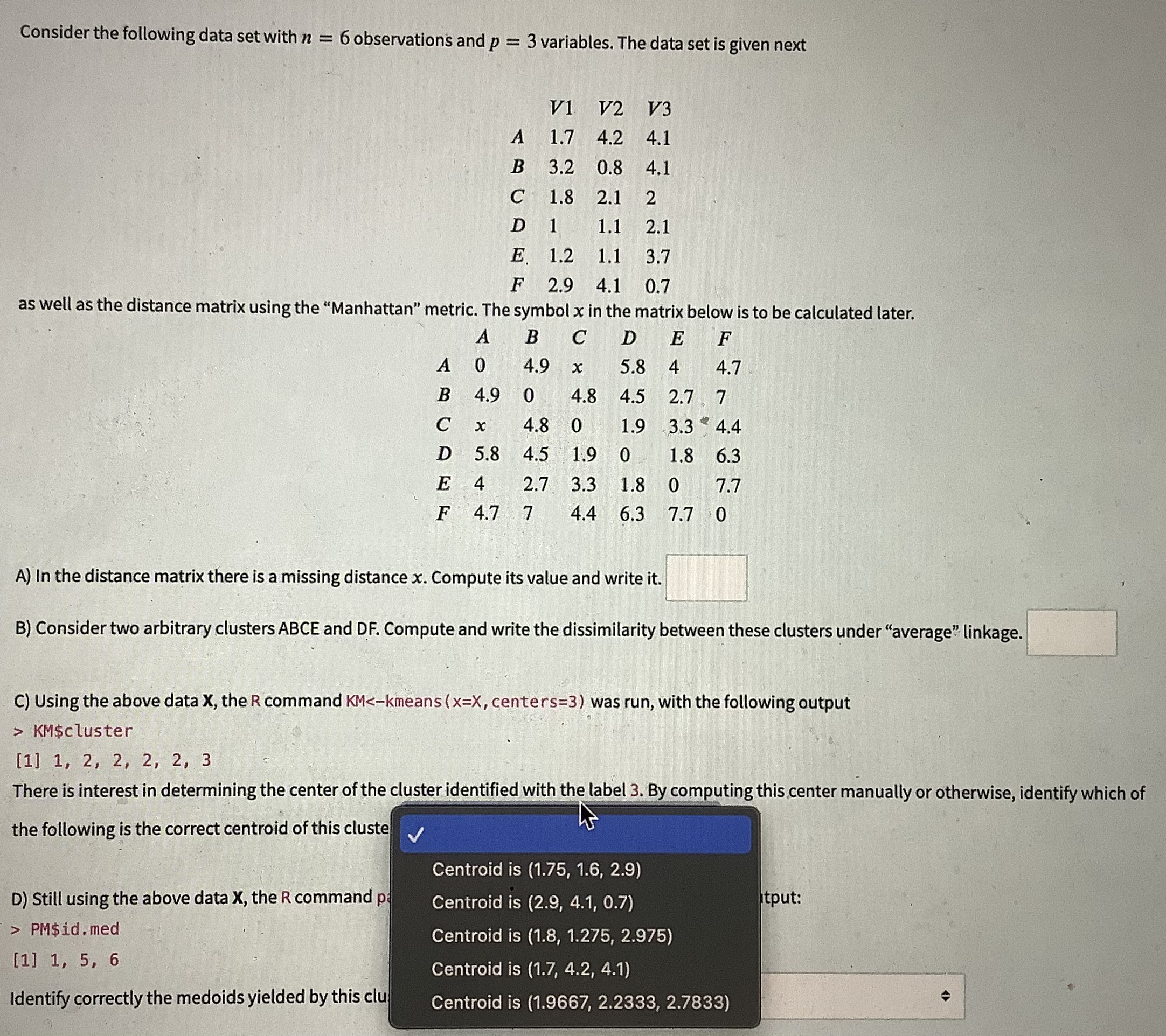 Solved Consider the following data set with \\( n=6 \\) | Chegg.com