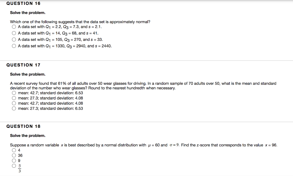Solved QUESTION 16 Solve the problem. Which one of the | Chegg.com