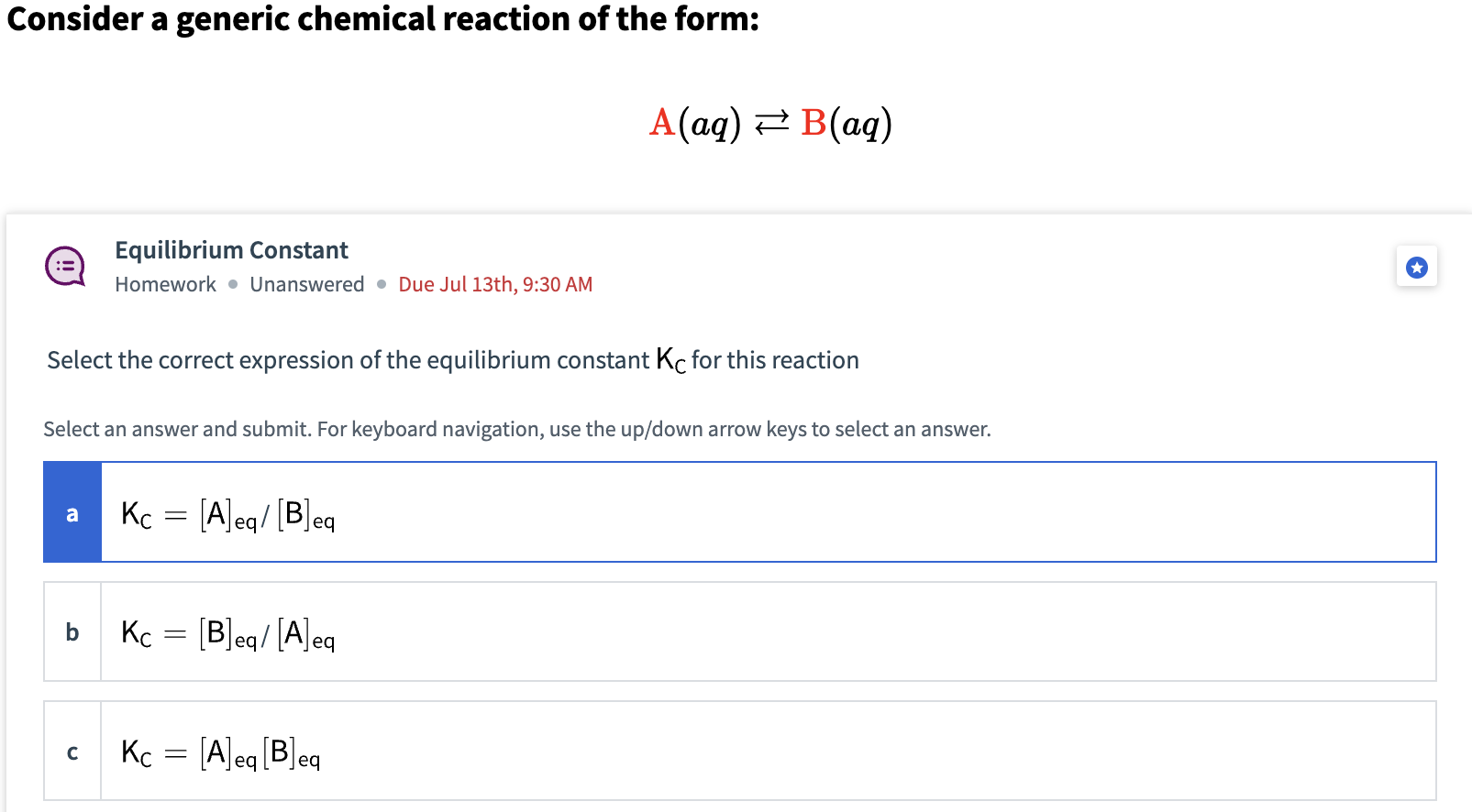 Solved Consider A Generic Chemical Reaction Of The Form: | Chegg.com