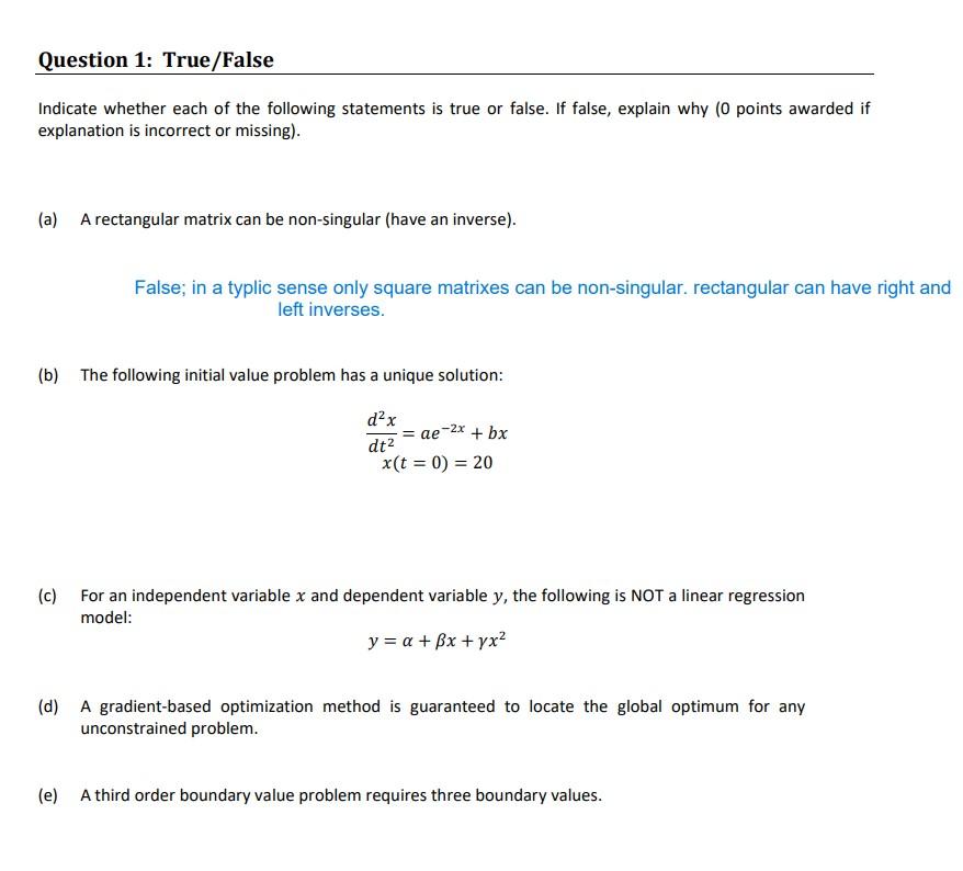 Solved Indicate whether each of the following statements is | Chegg.com