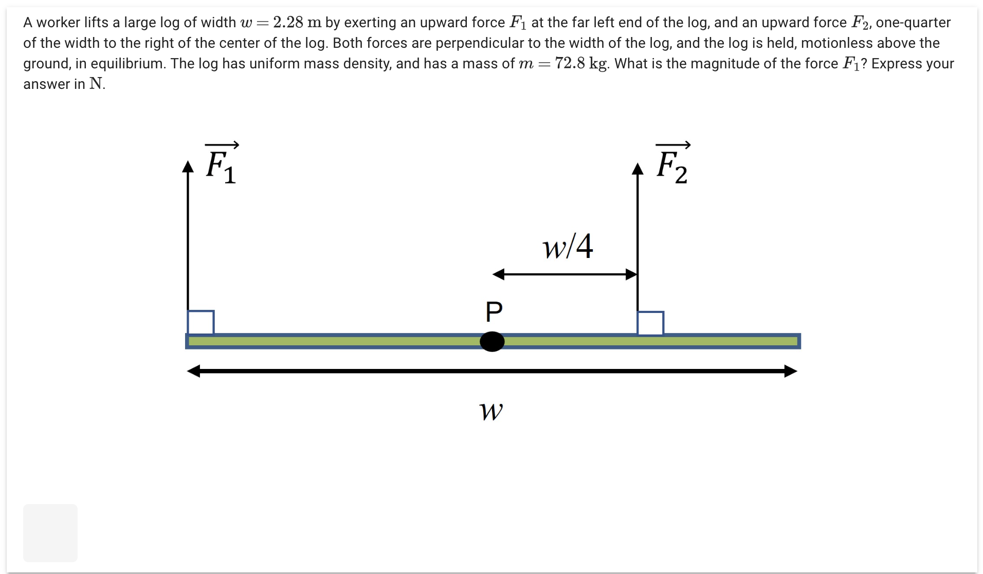 Solved A worker lifts a large log of width w 2.28 m by Chegg