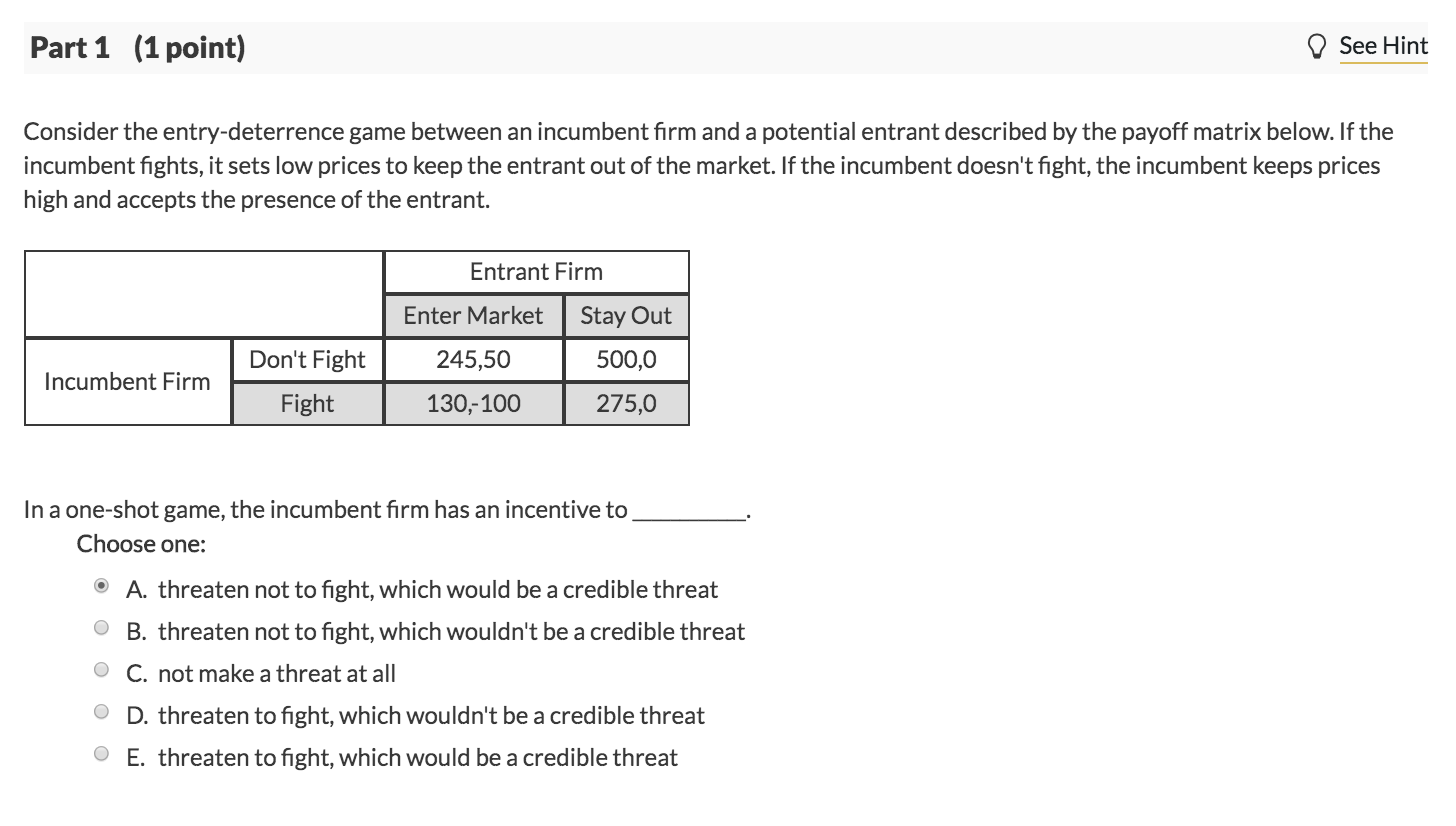 Solved Part 1 (1 point) O See Hint Consider the | Chegg.com