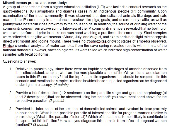 Solved Miscellaneous Protozoans Case Study: A Group Of 