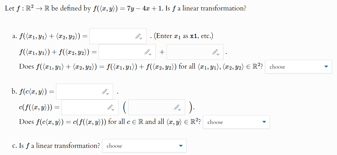 Solved Let f:R2→R be defined by f((:x,y:))=7y-4x+1. Is f | Chegg.com