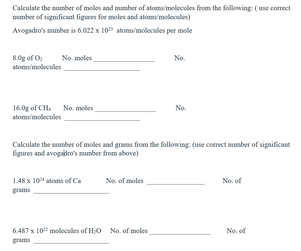 how to find number of moles when number of molecules is given