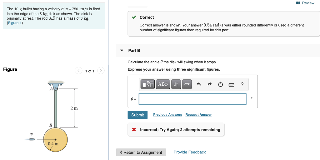 Solved Review Review The 10 g bullet having a velocity of u Chegg com