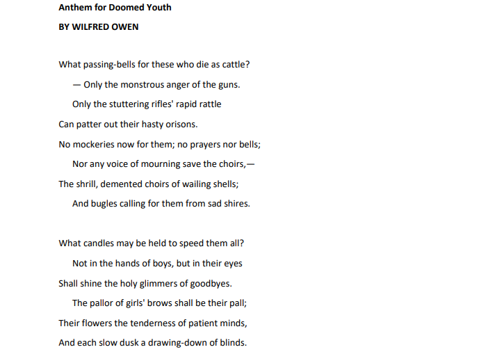 Analysis of Anthem for Doomed Youth, Wilfred Owen