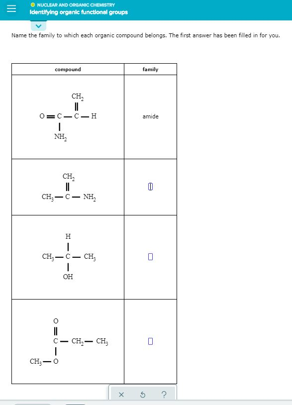 Solved = O NUCLEAR AND ORGANIC CHEMISTRY Identifying organic | Chegg.com