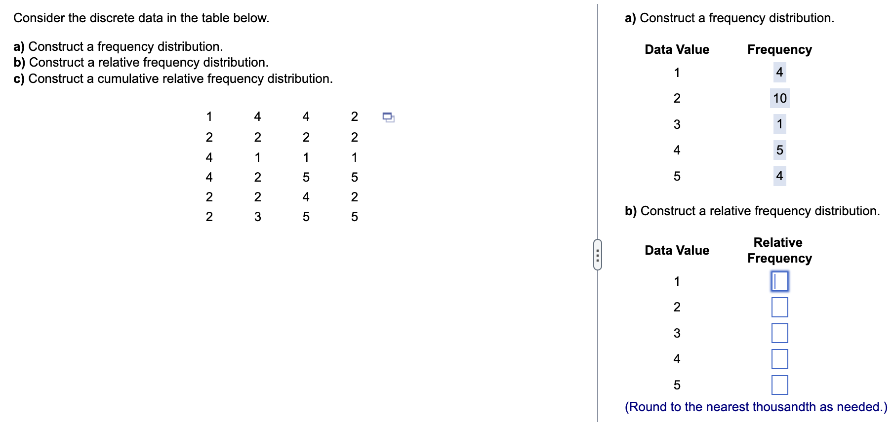 Solved Consider the discrete data in the table below. a) | Chegg.com