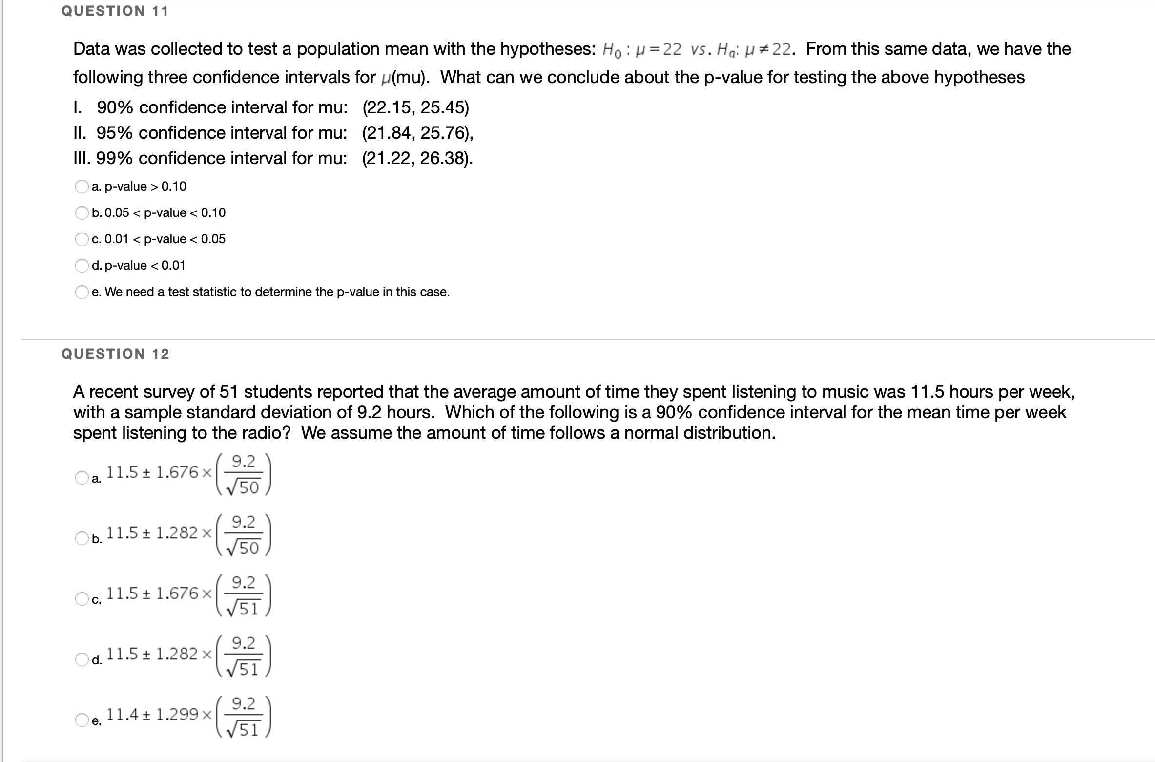 Solved QUESTION 11 Data was collected to test a population | Chegg.com