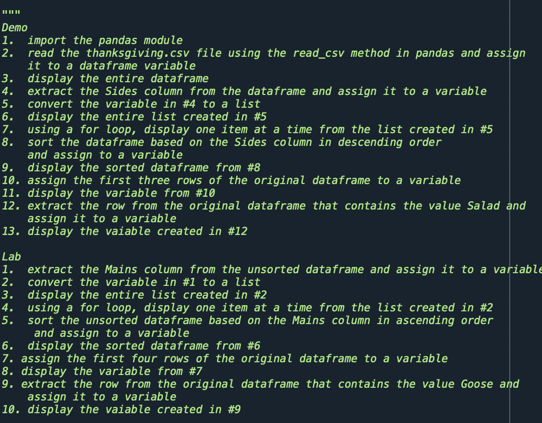 Solved II ILI Demo 1. import the pandas module 2. read the | Chegg.com