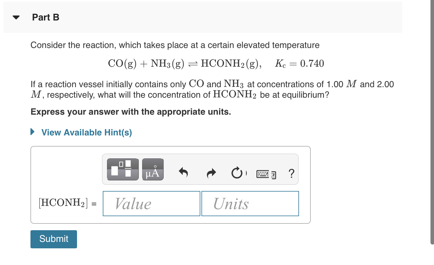 Solved Part B Consider the reaction, which takes place at a | Chegg.com