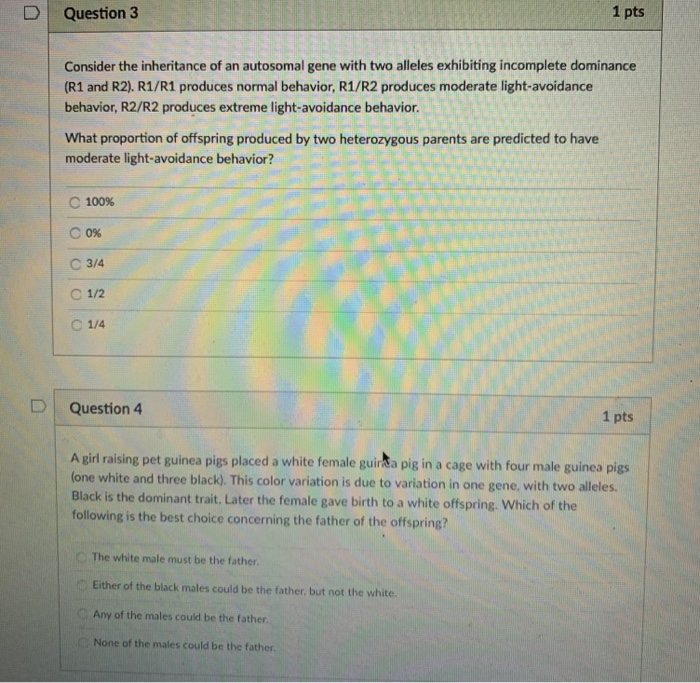 Solved D | Question 3 1 pts Consider the inheritance of an | Chegg.com
