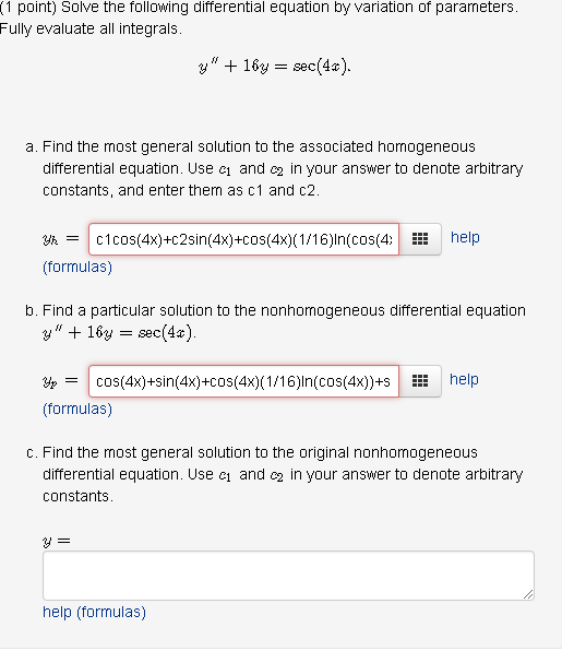 Solved (1 point) Solve the following differential equation | Chegg.com