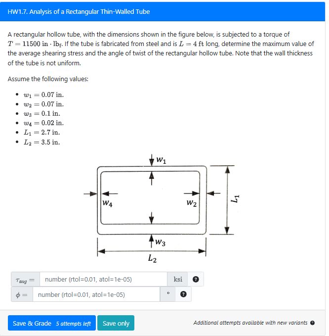 Solved HW1.7. ﻿Analysis of ﻿a Rectangular Thin-Walled TubeA | Chegg.com