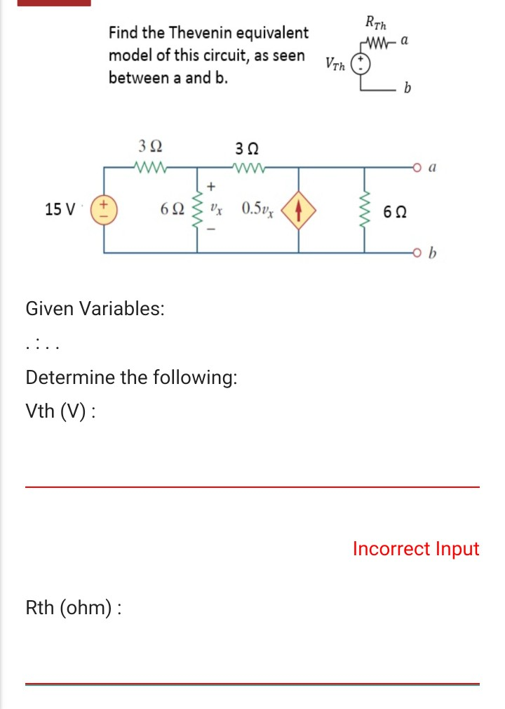 Solved RTh Find The Thevenin Equivalent Model Of This 