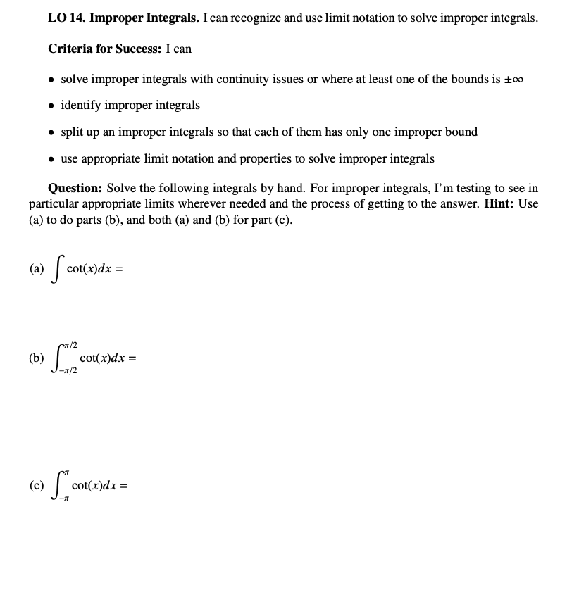 [solved] Lo 14 Improper Integrals I Can Recognize And U