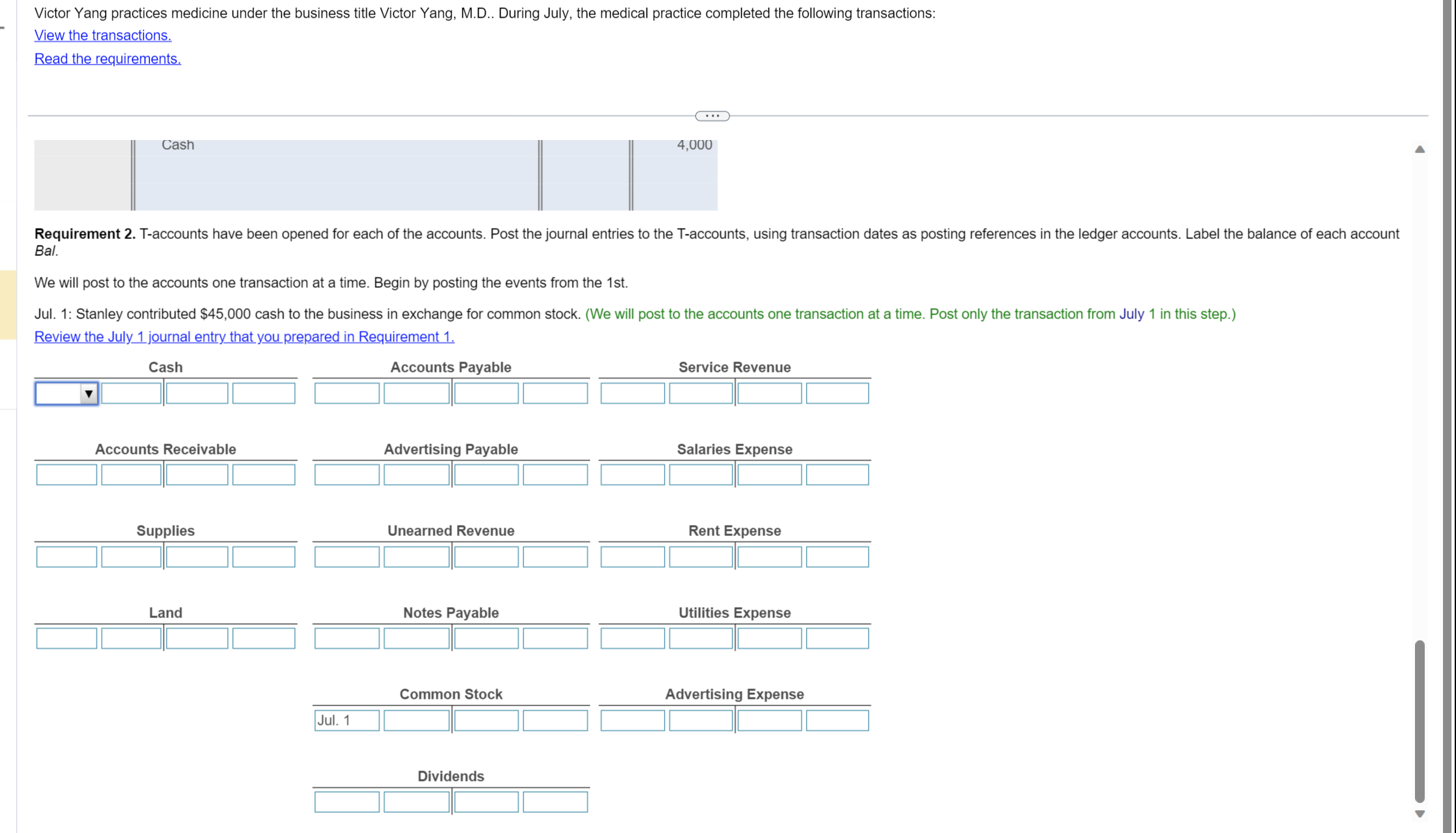 Requirement 2. Taccounts have been opened for each