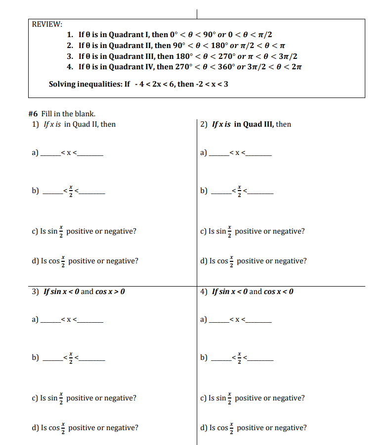 Solved Review 1 If Is In Quadrant I Then 0º 90 Or Chegg Com