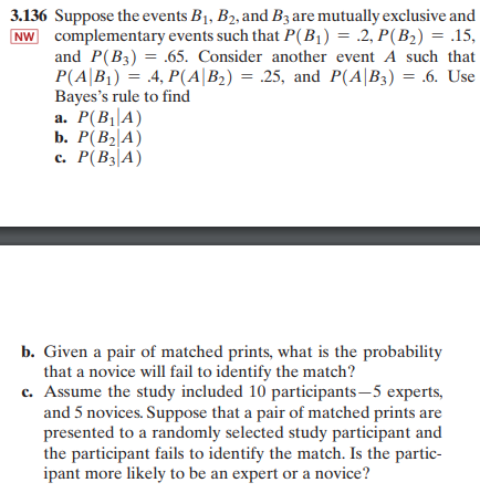 Solved 3.136 Suppose The Events B1, B2, And B3 Are Mutually | Chegg.com