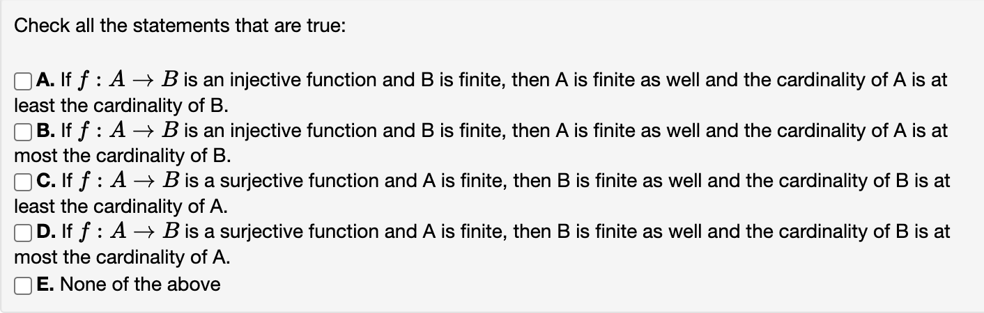 Solved Check All The Statements That Are True: A. If F:A→B | Chegg.com