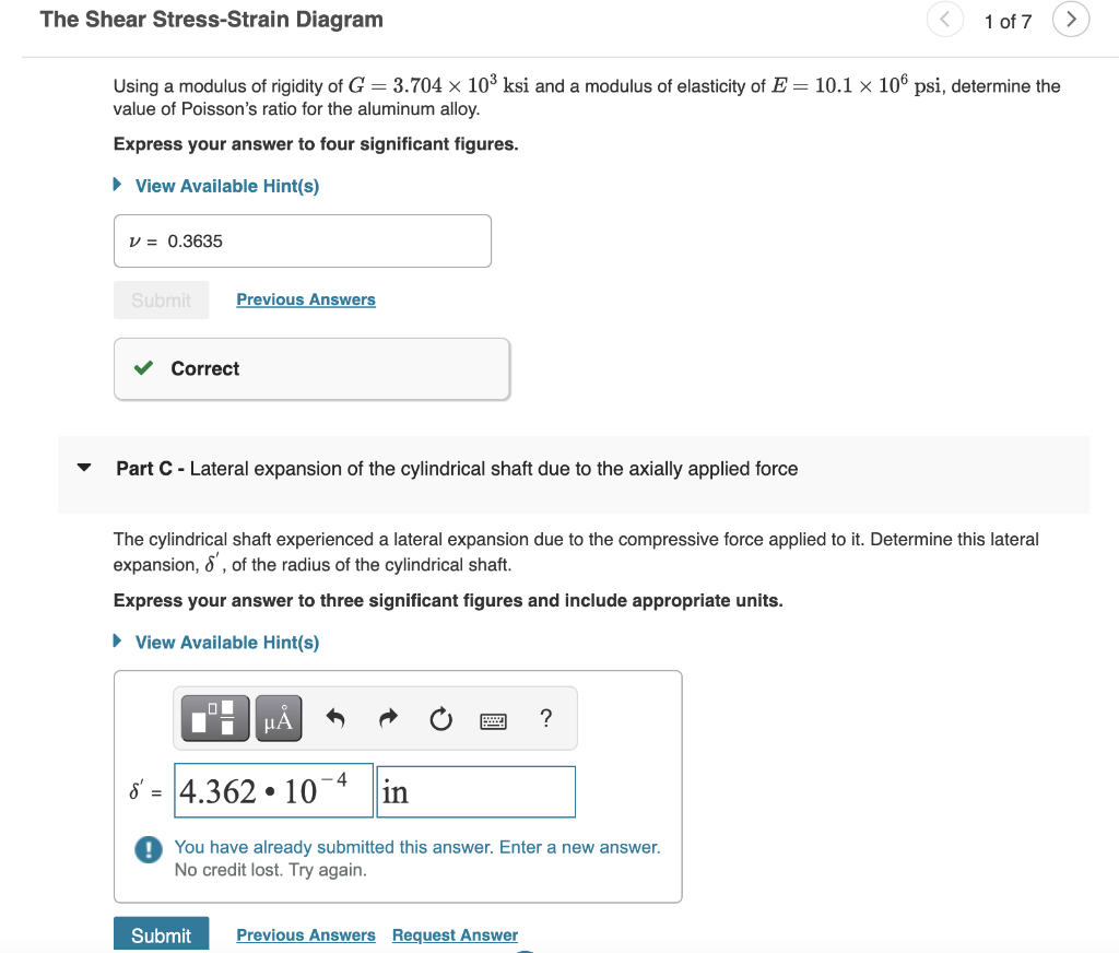 Solved The Shear Stress-Strain Diagram 1 of 7 Learning Goal: | Chegg.com