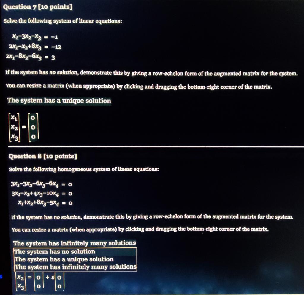 Solved 8 Question 7 [10 points] Solve the following system | Chegg.com