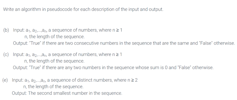 Solved Write an algorithm in pseudocode for each description | Chegg.com