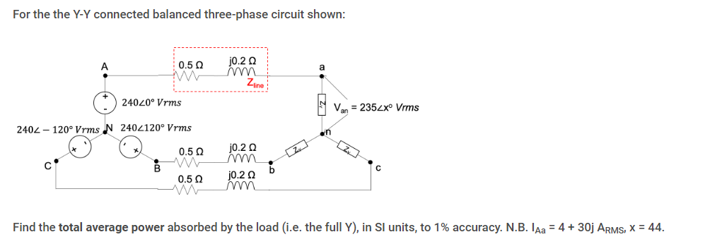 Solved For the the Y-Y connected balanced three-phase | Chegg.com