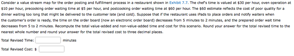 Solved EXHIBIT 7.7 Value Stream Map for Restaurant Order | Chegg.com