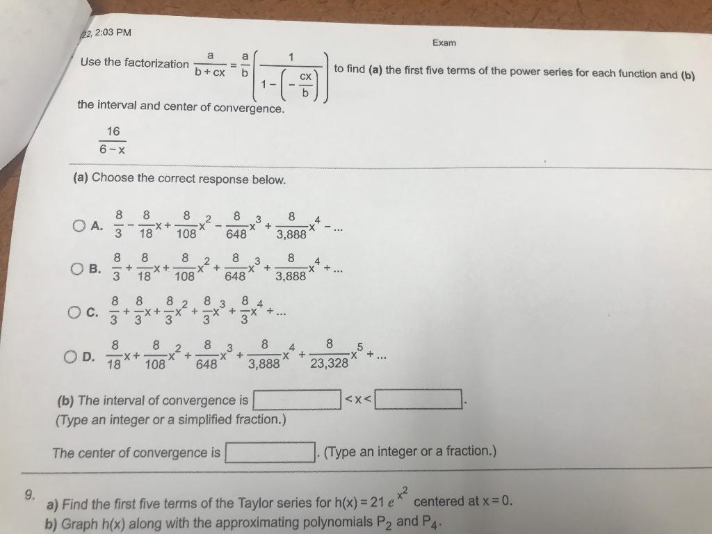 Solved 22. 2:03 PM Exam a 1 a Use the factorization b + cx b | Chegg.com