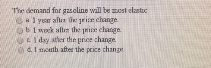 Solved The Demand For Gasoline Will Be Most Elastic O A. 1 | Chegg.com