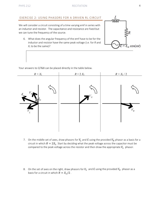 Solved PHYS 212 RECITATION EXERCISE 2: USING PHASORS FOR A | Chegg.com