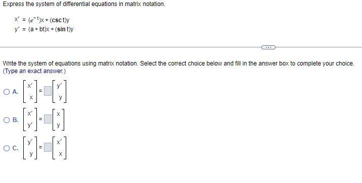 Solved Express the system of differential equations in | Chegg.com
