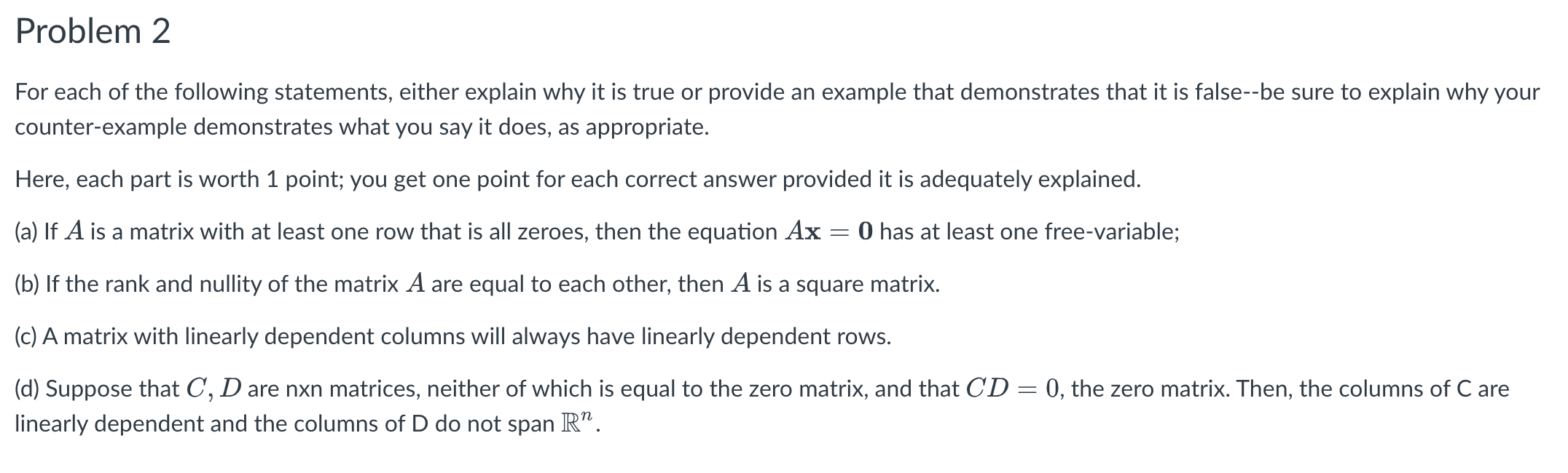 Solved Problem 2 For Each Of The Following Statements, | Chegg.com