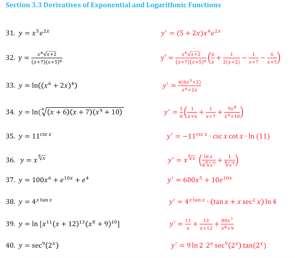 Solved Section 3.3 Derivatives Of Exponential And | Chegg.com