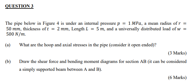 Solved QUESTION 3 The pipe below in Figure 4 is under an | Chegg.com