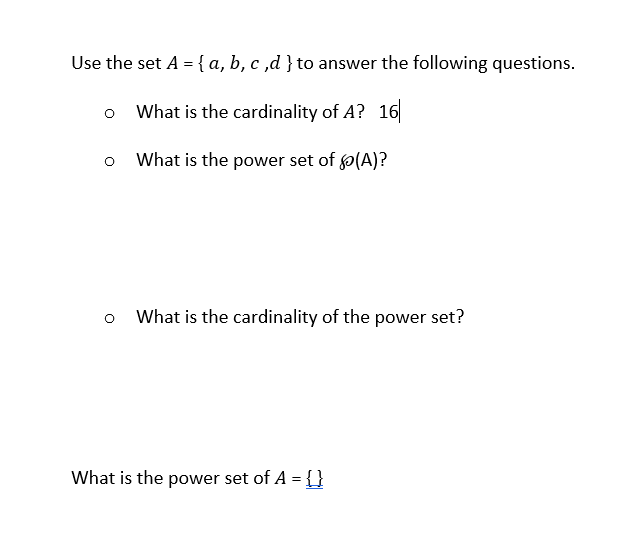 what is the cardinality of the power set of a b c