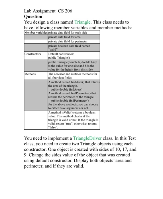 Solved Lab Assignment CS 206 Question You design a class | Chegg.com