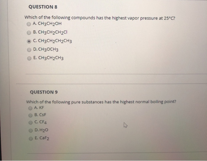 Solved QUESTION 8 Which of the following compounds has the