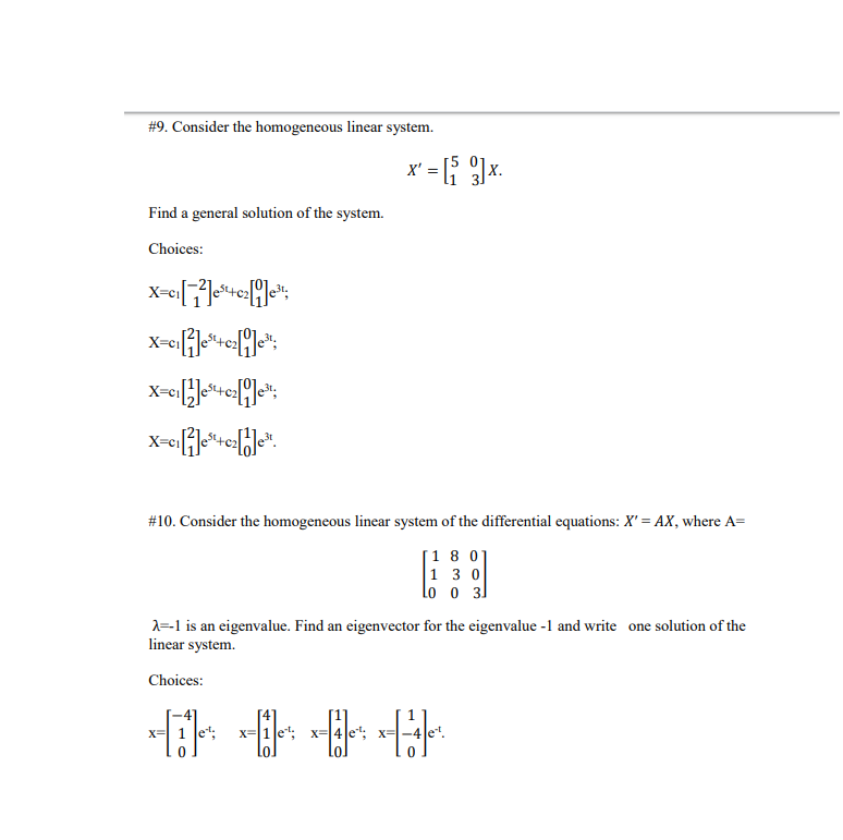 Solved #9. Consider the homogeneous linear system. Find a | Chegg.com