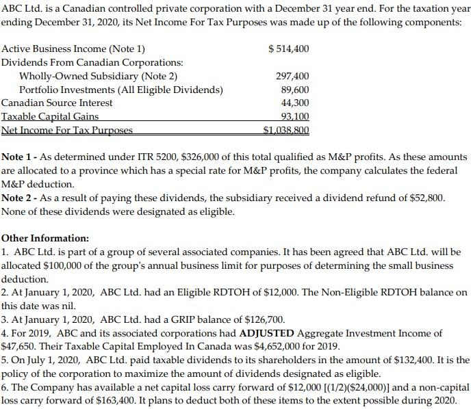 abc-ltd-is-a-canadian-controlled-private-corporation-chegg