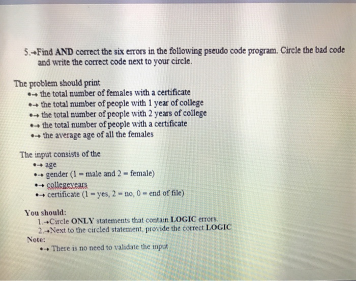 Find AND correct the six errors in the following | Chegg.com