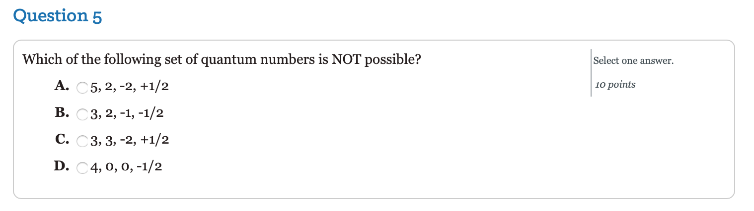 Solved Question 5 Select one answer. 10 points Which of the | Chegg.com