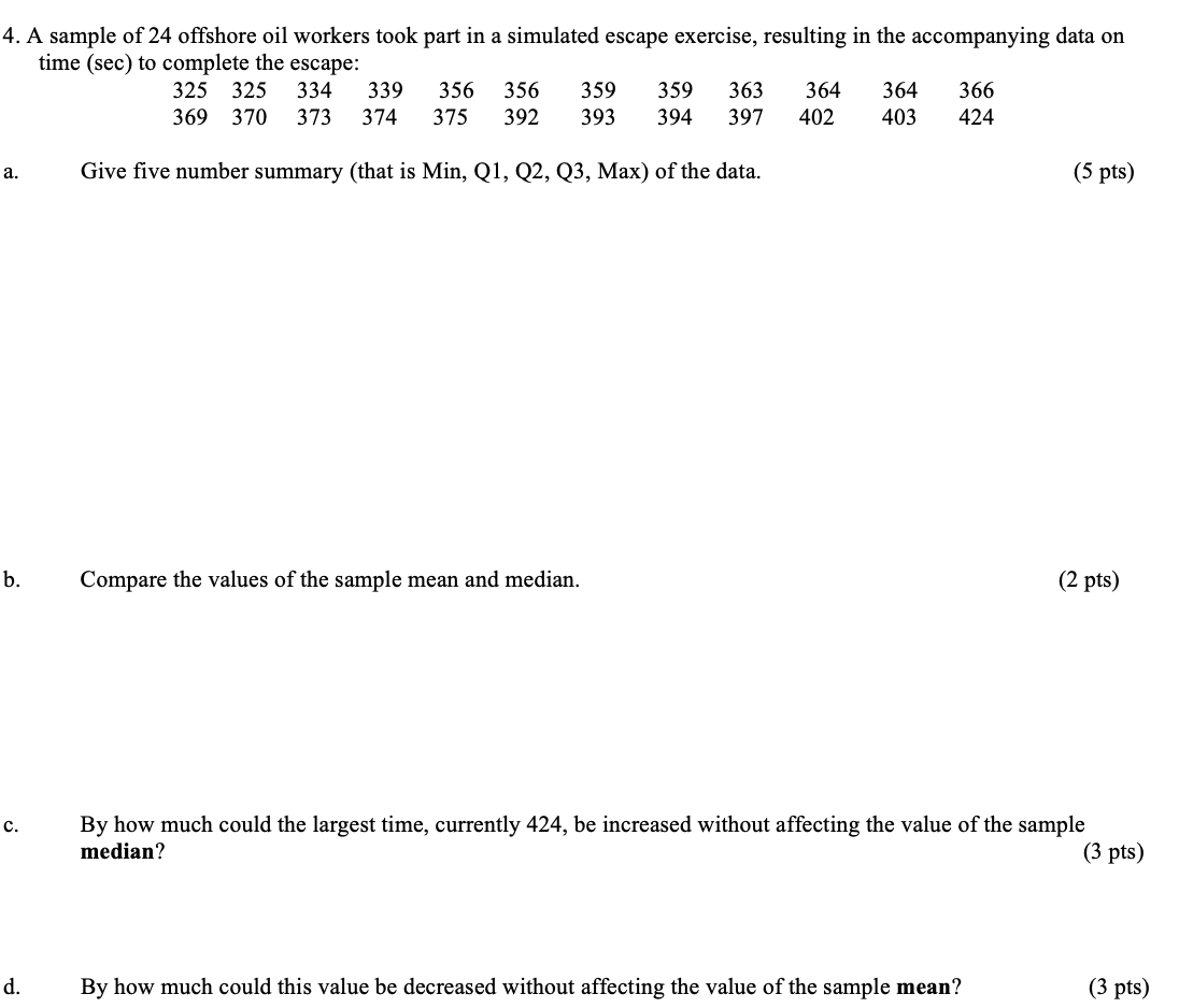 Solved 4. A sample of 24 offshore oil workers took part in a | Chegg.com