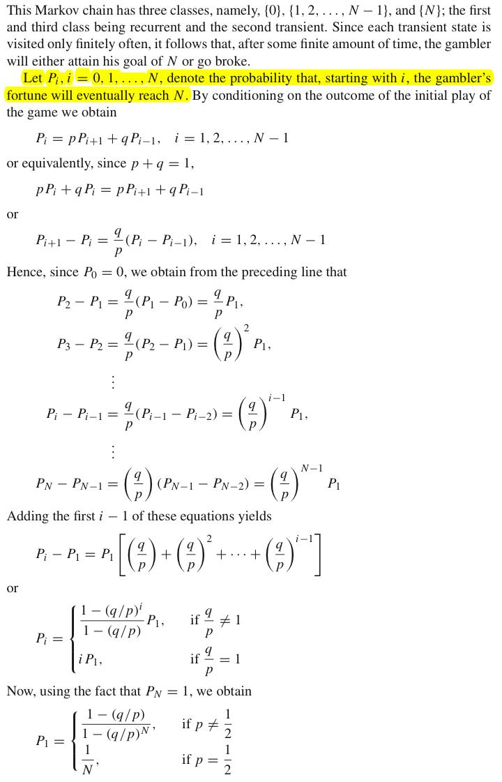 Solved Problem 3 (Gambler's ruin problem) We recall the