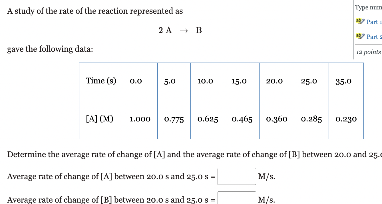Solved A study of the rate of the reaction represented as 2 | Chegg.com